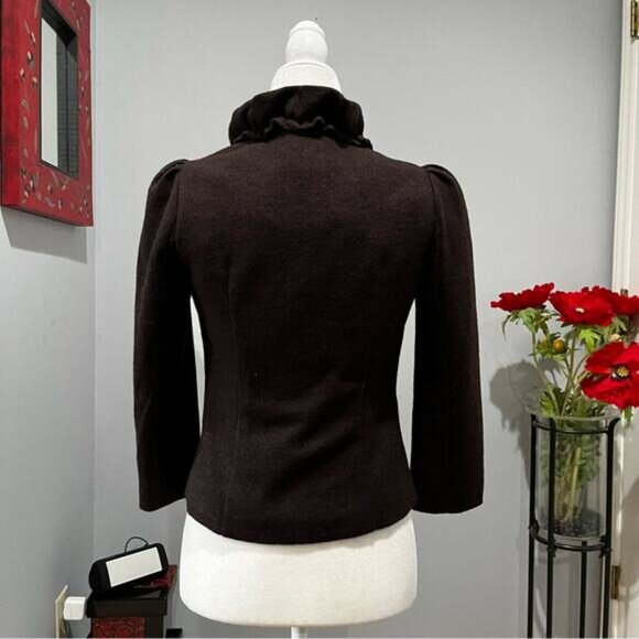 NEW ANTHRO x Elevenses Wool Tailored Ruffle Standing Double Collar Jacket 0 NWOT - Picture 3 of 16